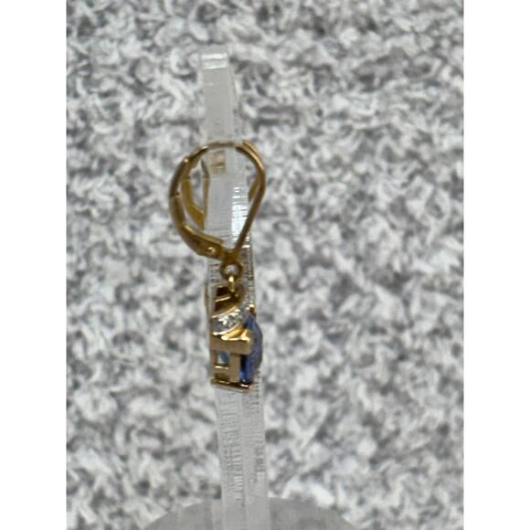 Sterling Silver Gold Vermeil Blue CZ Trillion Dangle Earrings #64591 - Picture 2 of 7